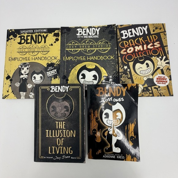 Other - Bendy Books Lot Adrienne Kress Joey Drew Studios Employee Handbook Comic Novels